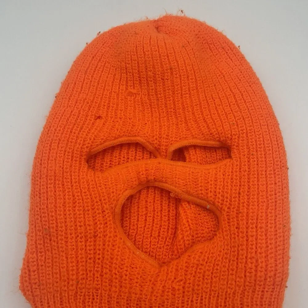 Vintage Face Mask Blaze Orange Knit Winter Balaclava Winter Hunting Ski Mask